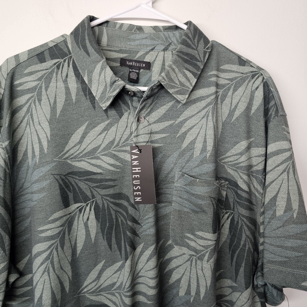 NWT Van Heusen‎ Men's XL Polo Shirt Green Palm Graphic Camp Outdoor $50 Retail - Picture 2 of 8